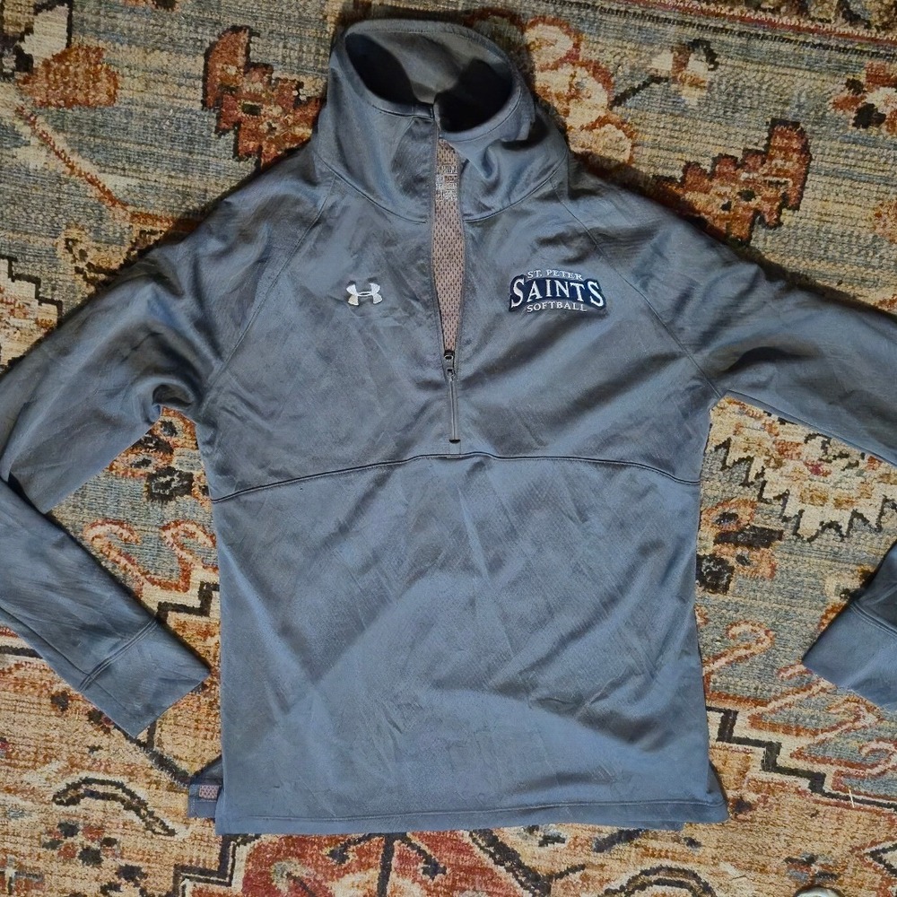 Under Armour Mens Gray St Peter Saints Softball 1/4 Zip Pullover Jacket Size M